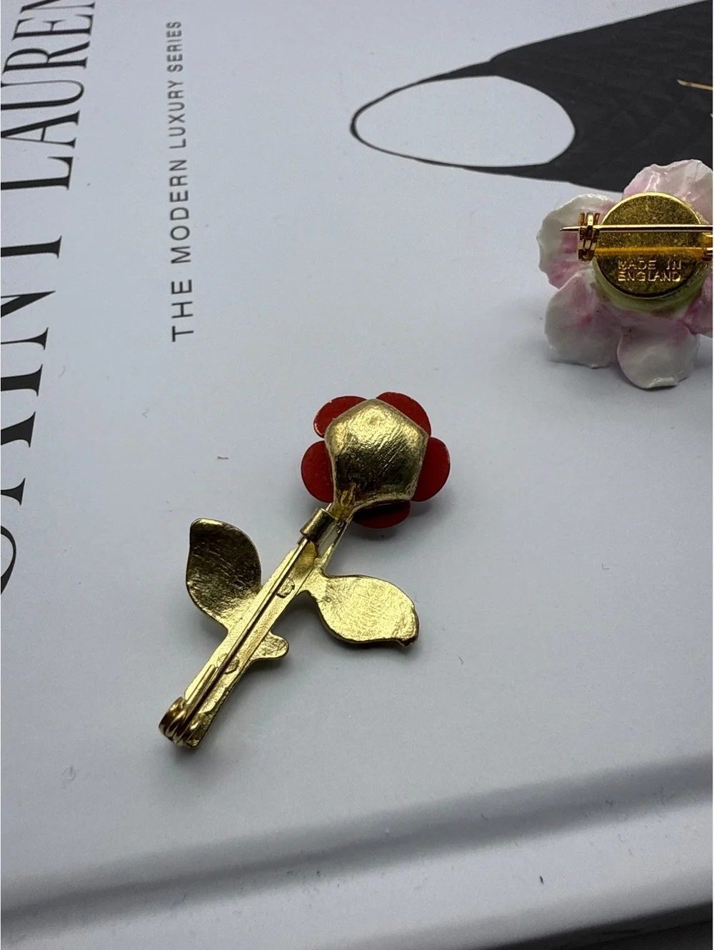 Vintage 70s Porcelain Flower Brooch Lot of 3 Made in England Floral Pins Roses